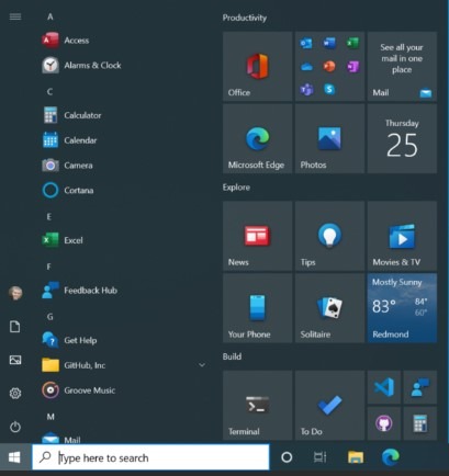 Windows 10 Homemenü